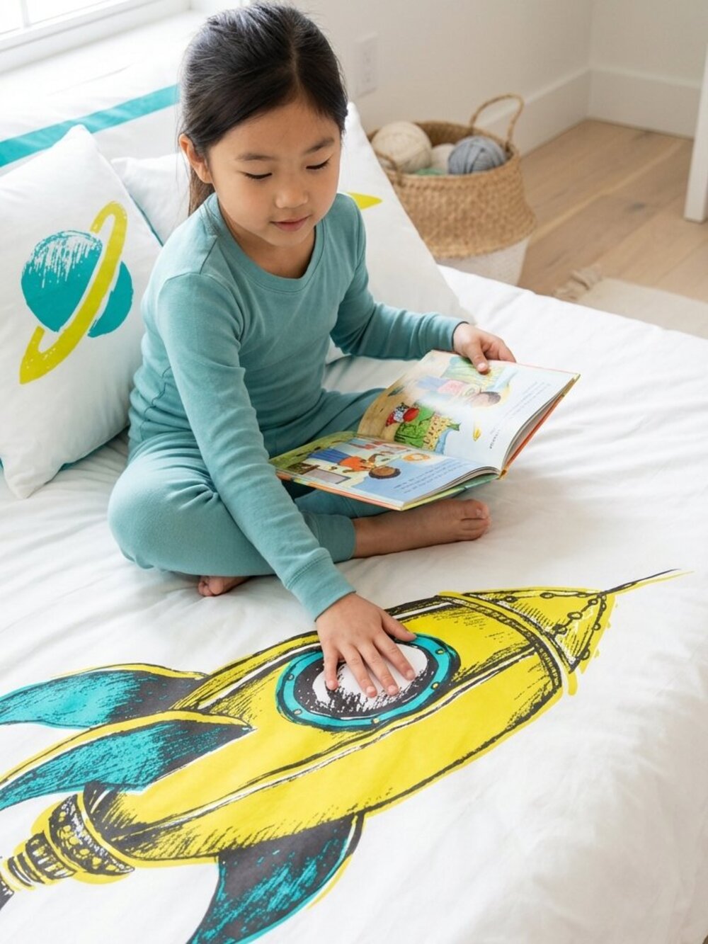 KIDS BEDDING ORGANIC COTTON ROCKET DUVET COVER  / TWIN